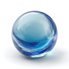 A smooth, glossy, light blue sphere, seemingly glass or crystal, sits on a white background. The sphere's surface transitions subtly from a lighter, almost pale blue, to a deeper, richer shade