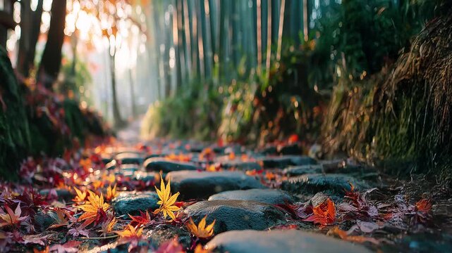Autumn in a bamboo forest