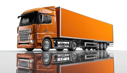 Orange Freight Truck on White Background