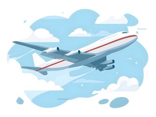 Fototapeta premium Commercial Passenger Airplane Flying Through Cloudy Sky in Bright Day. Aviation Day.