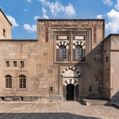 Facade of Gevher Nesibe Madrasa, or Kayseri Ethnography Museum, in Kayseri, Turkey. Historic Seljuk...