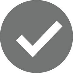 Minimalist grey circle icon with a white checkmark, symbolizing verification, approval, and success. Modern flat design vector for web and UI elements. Youtube