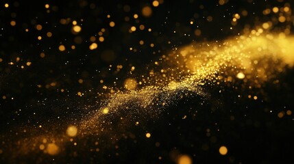 Abstract golden sparkle light effect on dark background