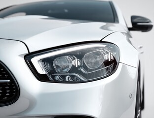 Close-up of a modern white car's headlight.  Clean lines and sleek design