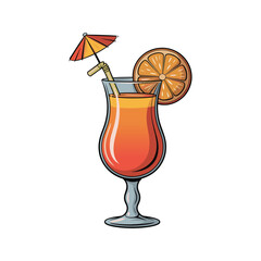 A refreshing tropical summer cocktail drink in a glass with a straw, an orange slice, and a decorative paper umbrella vector illustration