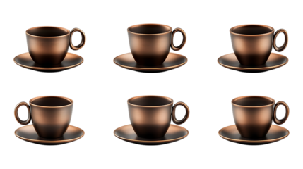 Bronze Teacup and Saucer Set Six Elegant Cups for Afternoon Tea