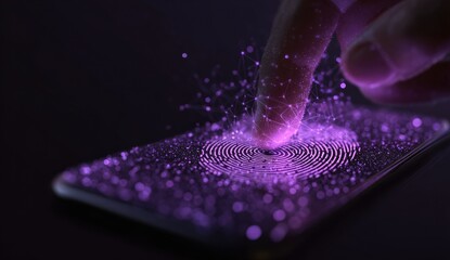Fingertip interacts with a glowing fingerprint sensor