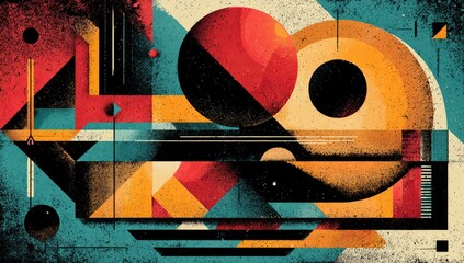 Abstract geometric composition with bold colors and textured surfaces