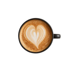 Top View of Latte Art Heart in Black Mug