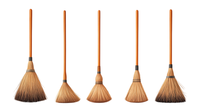 Five Traditional Brooms Cleaning Supplies Witchcraft Rural Life Farmhouse Decor
