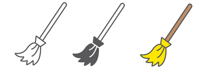 Witch broom line icon, halloween and magic, brush sign, vector graphics, a linear pattern on a white background.