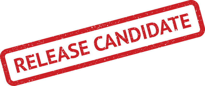 Distressed release candidate rubber stamp vector, angled, useful for software development project updates