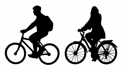 Fototapeta premium Silhouette of two people riding bicycles on a white background in a simple and minimalist style art