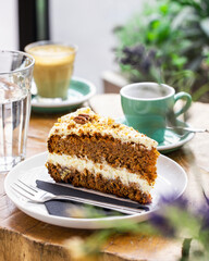cake with coffee in the café