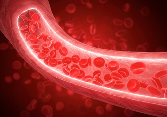 x-default Microscopic View of Red Blood Cells Flowing Through a Vein or Artery