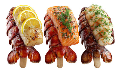 Gourmet Seafood Platter with Grilled Fish and Shellfish on Sticks
