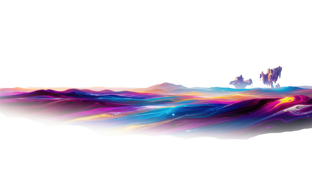 Surreal abstract landscape with vibrant, otherworldly colors on dark backdrop