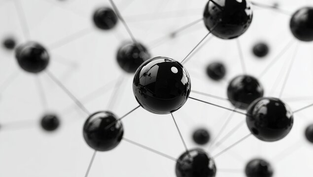 Abstract network of black spheres connected by thin lines