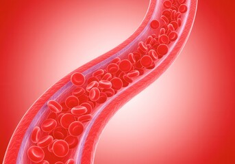x-default Microscopic view of red blood cells flowing through a blood vessel