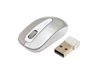 Wireless computer mouse with usb receiver silver design, Isolated On Transparent Background