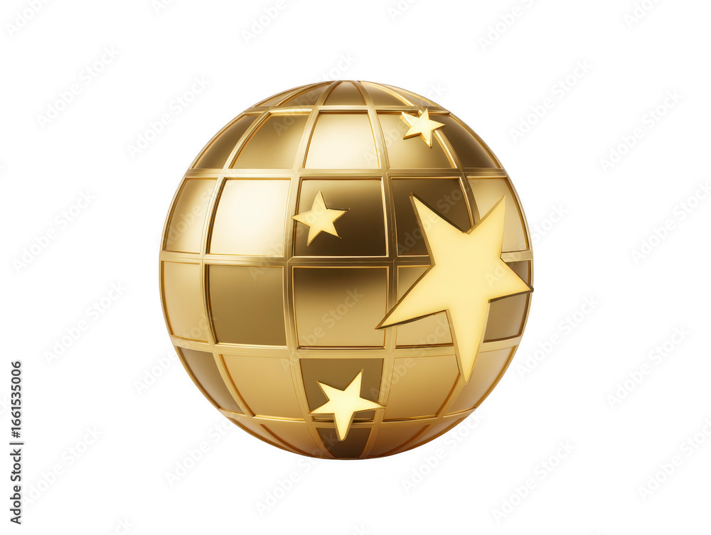 Poster golden globe with shiny star pattern metallic sphere 3d rendering luxury decoration elegant design i