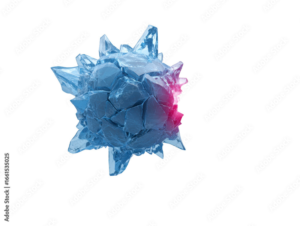 Poster spiky crystal ice blue sharp transparent glowing abstract 3d isolated cold spiky crystal ice object 
