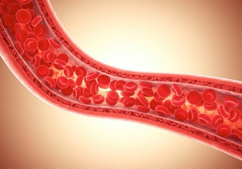 x-default Microscopic view of red blood cells flowing through a blood vessel