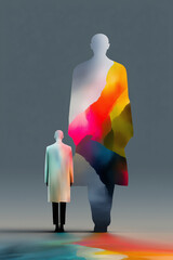 Human Figure with Colorful Shadow – Conceptual Abstract Art on Identity and Self-Reflection