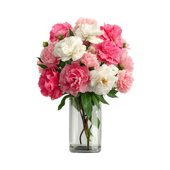 Elegant Peony Bouquet in Glass Vase Against a transparent backdrop Evoking Grace and Sophistication