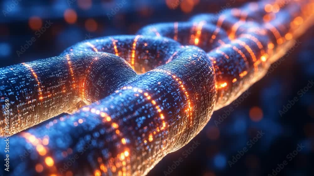 Poster this visual journey showcases a stunning close up of a luminous digital chain, surrounded by a capti