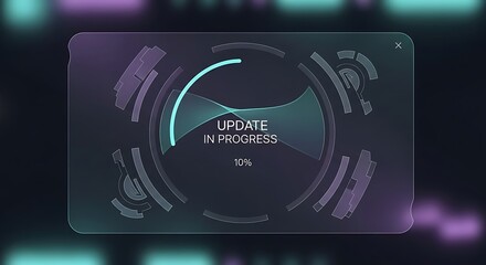 Futuristic Update Progress Bar Displaying Ten Percent Completion on Dark Background
