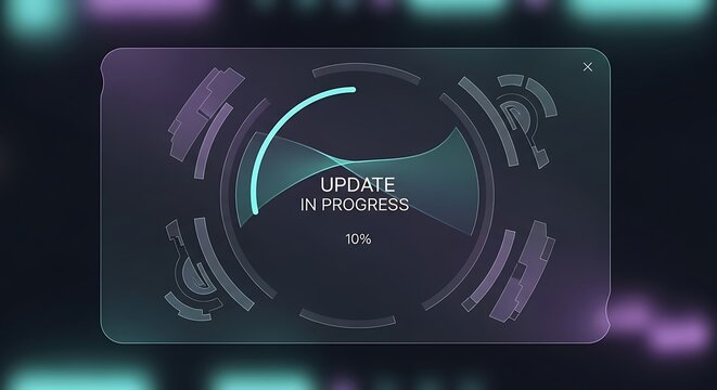 Futuristic Update Progress Bar Displaying Ten Percent Completion on Dark Background