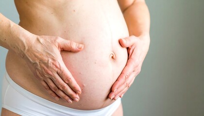 Pregnant woman's belly/hands/studio