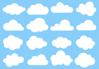 Set of White Cloud Vector Icons on Blue Background