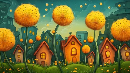 Whimsical city of dandelions