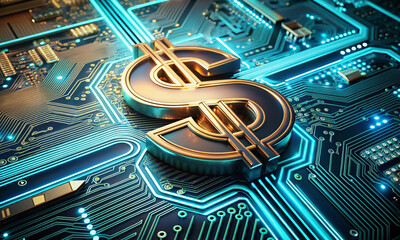 Abstract financial background with dollar icons and digital elements