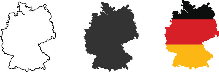 Germany map icon collection, Germany map sign vector set in outline. German flags collection different style. Vector illustration
