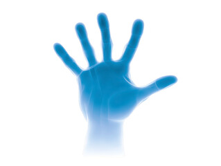 Obraz premium X ray hand anatomy medical palm fingers skeletal blue transparent healthcare X ray hand anatomy with open palm and spread fingers blue transparent effect medical skeletal structure healthcare