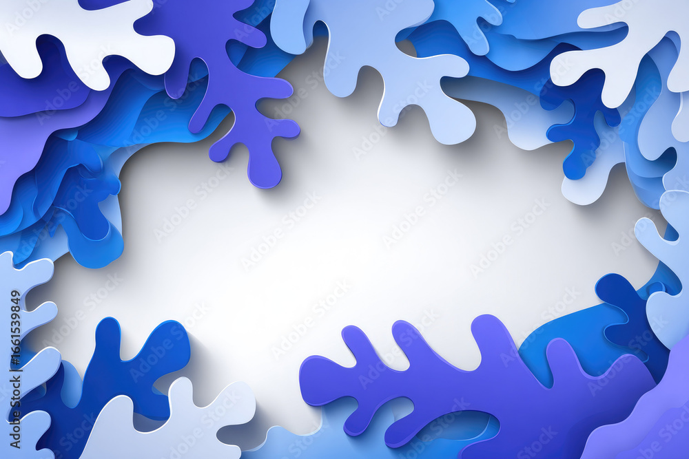 Poster abstract blue gradient leaf silhouette shapes create flowing organic border with layered paper cut s