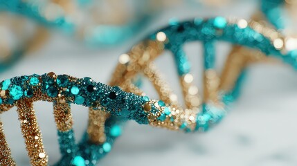 Abstract Golden And Teal Glitter Dna Double Helix