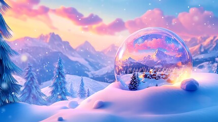 Winter village encased in sphere