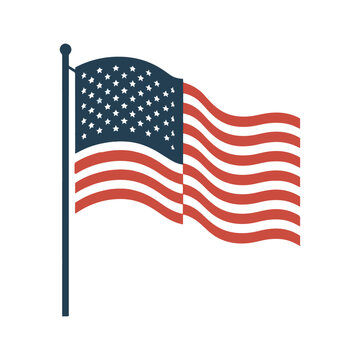 The national flag of the United States of America, with stars and stripes, waving proudly on a flagpole vector illustration