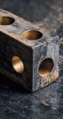 Rustic wooden block with brass-toned inlay