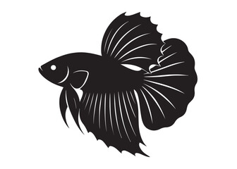 Betta fish logo silhouette vector illustration, betta fish silhouette vector logo design, aquarium betta fish silhouette vector logo, underwater betta fish logo silhouette vector on white background 