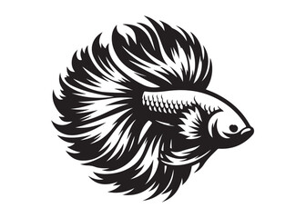 Betta fish logo silhouette vector illustration, betta fish silhouette vector logo design, aquarium betta fish silhouette vector logo, underwater betta fish logo silhouette vector on white background 