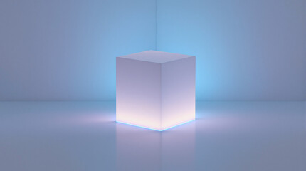 Glowing Cube on Reflective Surface