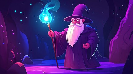Wizard character in a cave