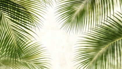 Fresh green tropical leaves frame a light background creating a bright and refreshing botanical scene