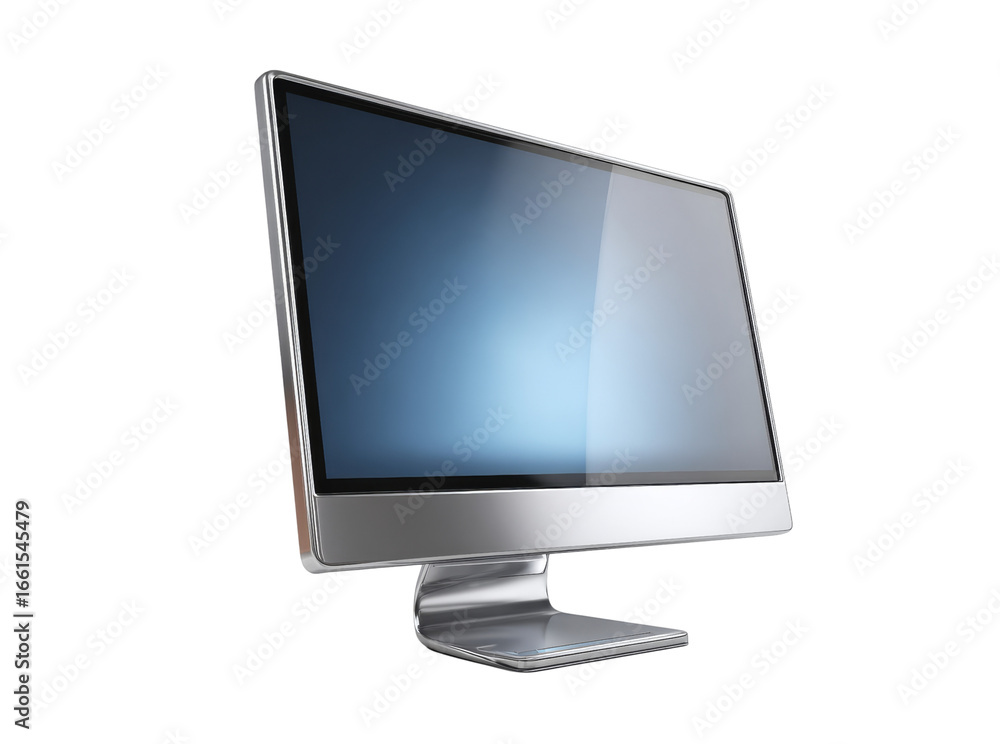 Poster sleek modern silver computer monitor isolated on black background, isolated on transparent backgroun