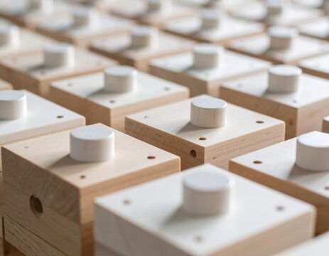 Light Beige Wooden Boxes With White Buttons In Array